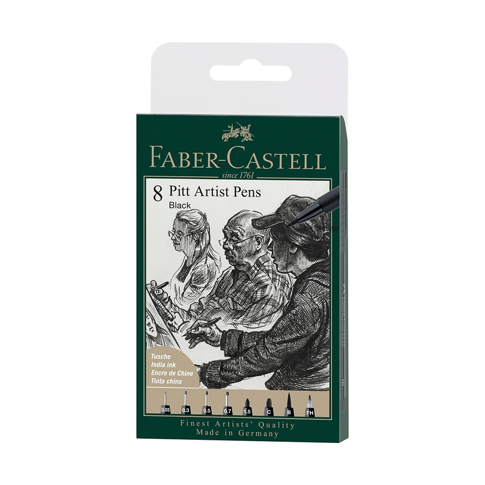 Faber-Castell, Black, Marker Set, Art & School, Pitt Artist, Pen, Wallet, 8 count, 626719